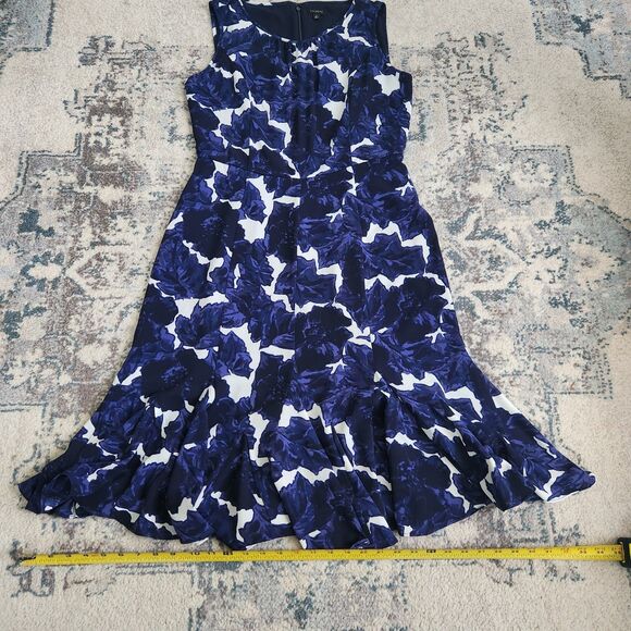 Talbots Womens Size 8 Midi Dress Blue Floral Zip Back Lined Ruffle Hem - Picture 7 of 13